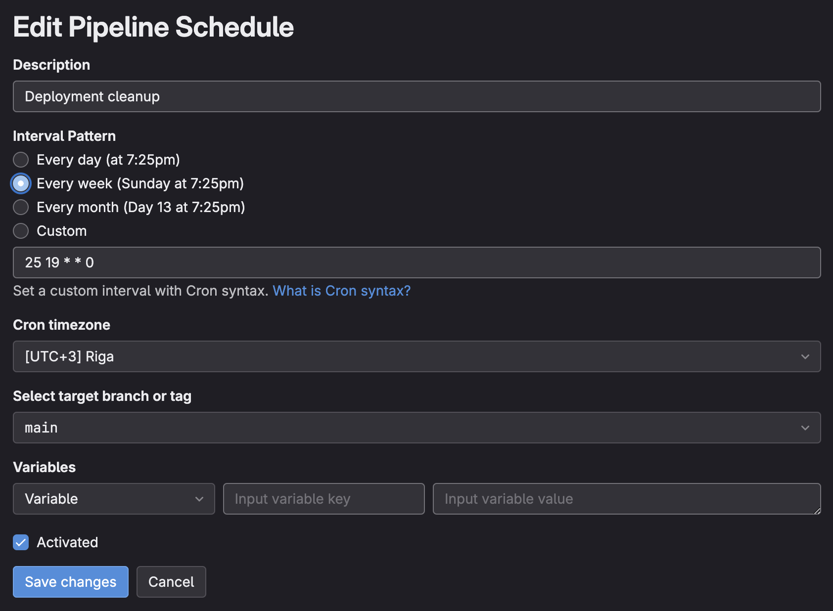 GitLab pipeline schedule config