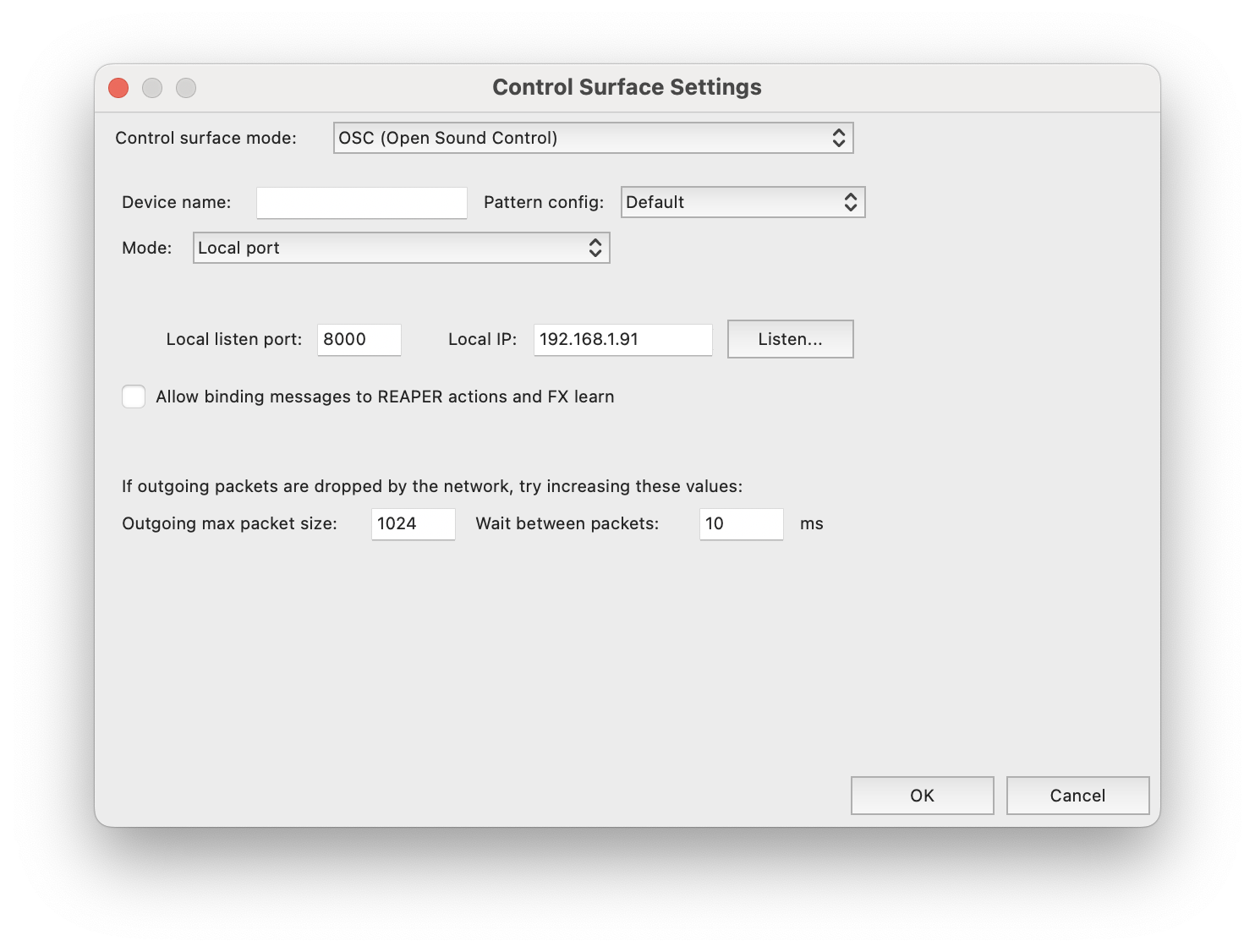 REAPER OSC Config