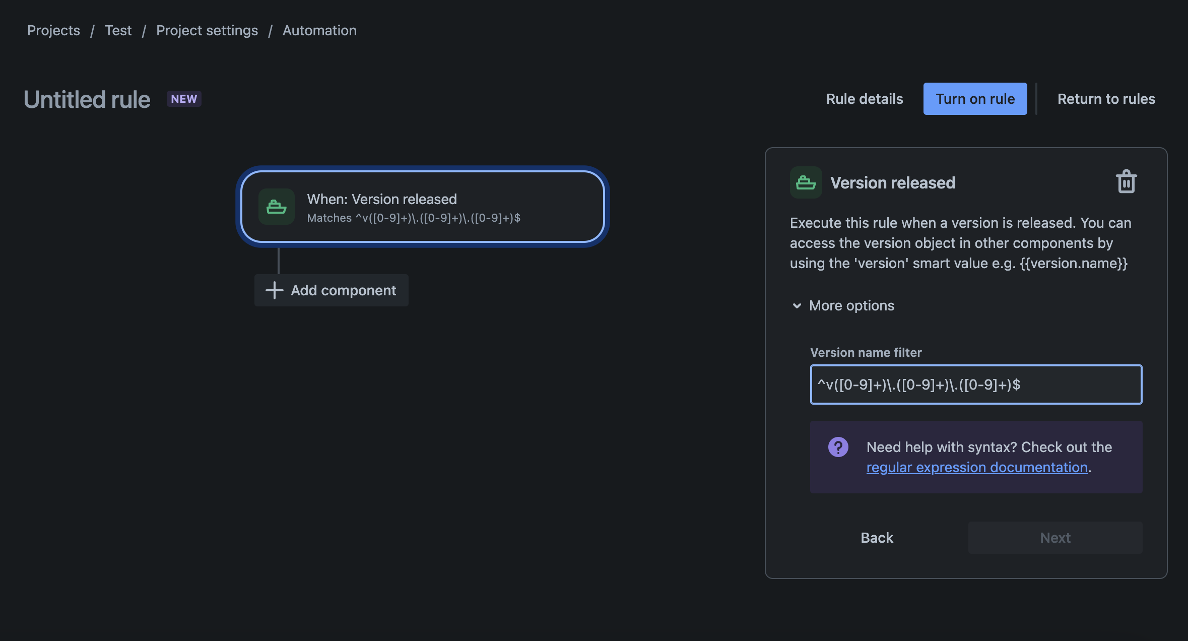 Version released trigger configuration